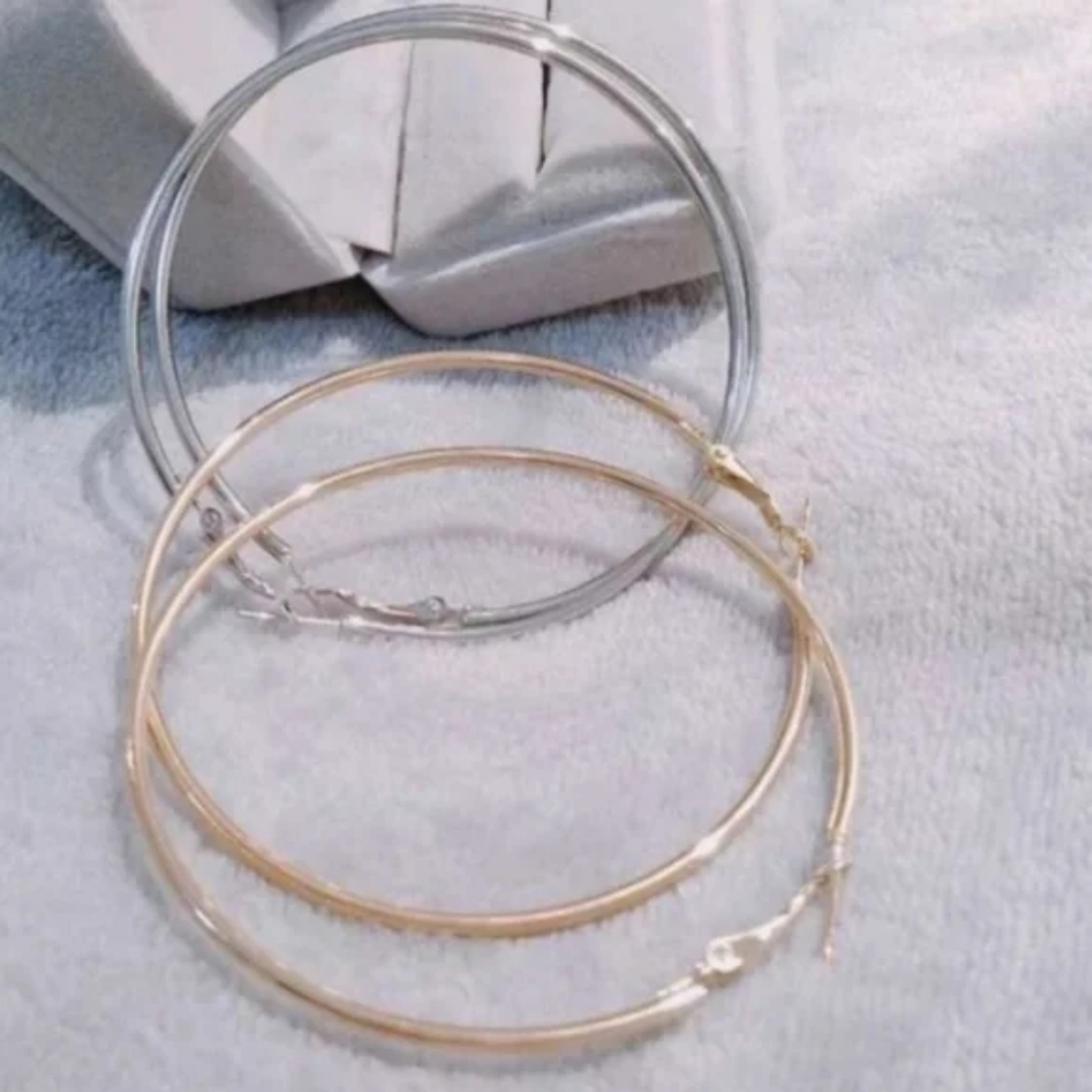 Huge Wide HOOP Gold Earrings - Picture 2 of 2